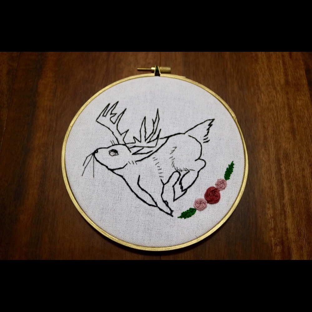 🐇 Jackalope Embroidery wall hanging